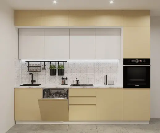 Кухонный гарнитур Лайн Стамбул/Тальк / Мрамор белый 3000мм