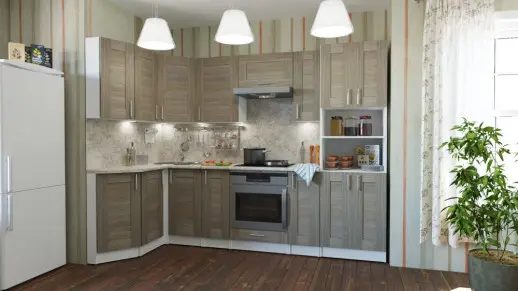 Кухонный гарнитур "Квадро Шимо светлый" 2600*1400 мм