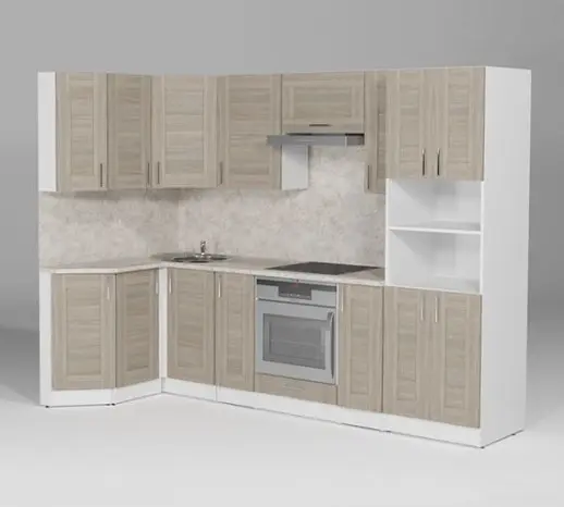 Кухонный гарнитур "Квадро Шимо светлый" 2600*1400 мм