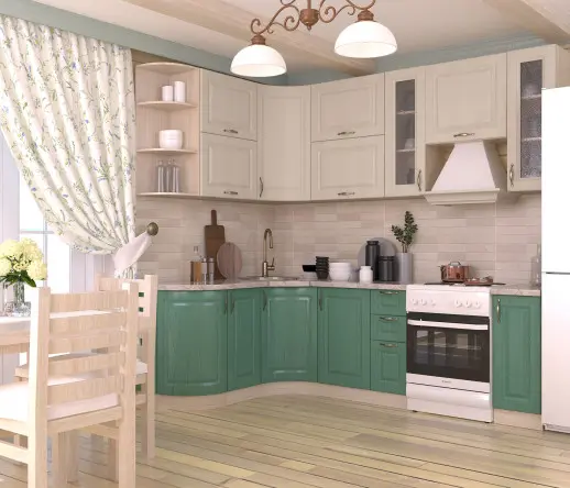 Кухня Рустик серый Дуб бирюза 1500*2400