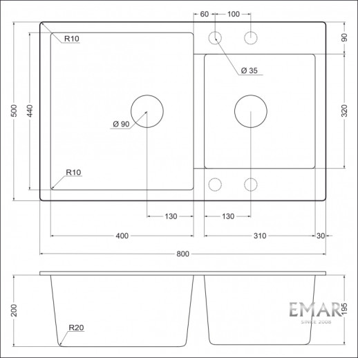 Кухонная мойка EMAR EMQ-2800.Q