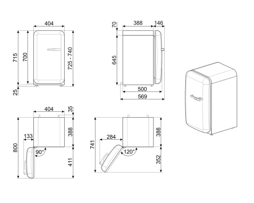 Отдельностоящий мини-бар Smeg FAB5LPB6 голубой