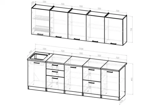 Кухонный гарнитур Нефрит 2500 мм