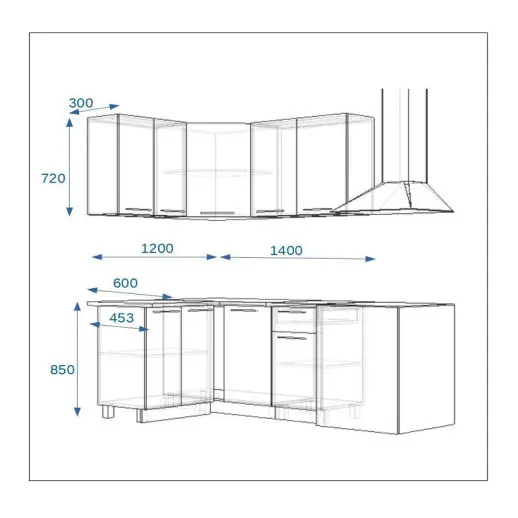 Кухонный гарнитур Грецкий орех 1200х1400