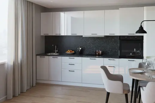 Кухонный гарнитур "Альфа Глянец" Белый глянец/Бриллиант черный 3000мм