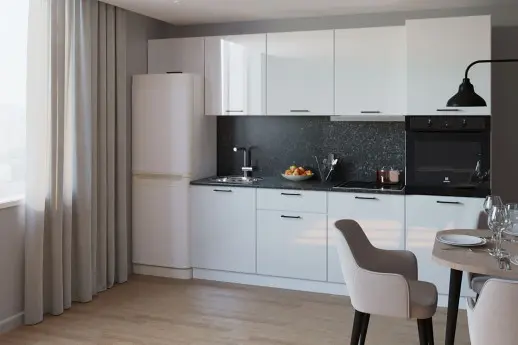 Кухонный гарнитур "Альфа Глянец" Белый глянец/Бриллиант черный 3000мм