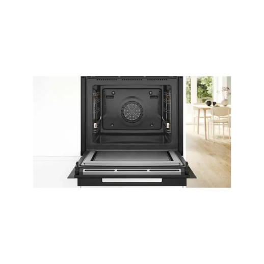Электрический духовой шкаф с функцией СВЧ и пароварки Bosch HNG978QB1 черный