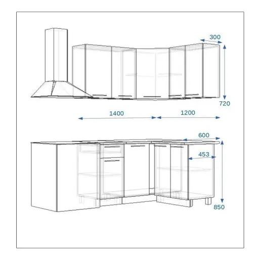Кухонный гарнитур Грецкий орех 1400х1200