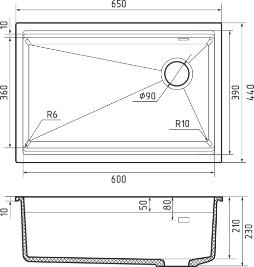 Кухонная мойка Rivelato LINO 654-R
