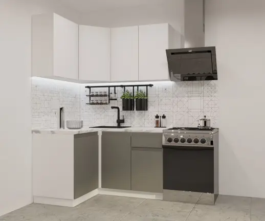 Кухонный гарнитур Лайн Тальк/Обсидиан / Мрамор белый 1200*1400мм