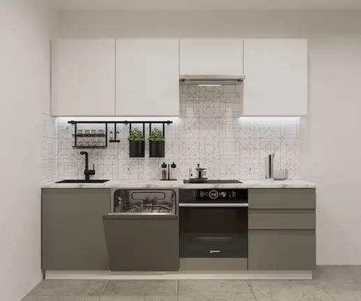 Кухонный гарнитур Лайн Тальк/Обсидиан / Мрамор белый 2400мм