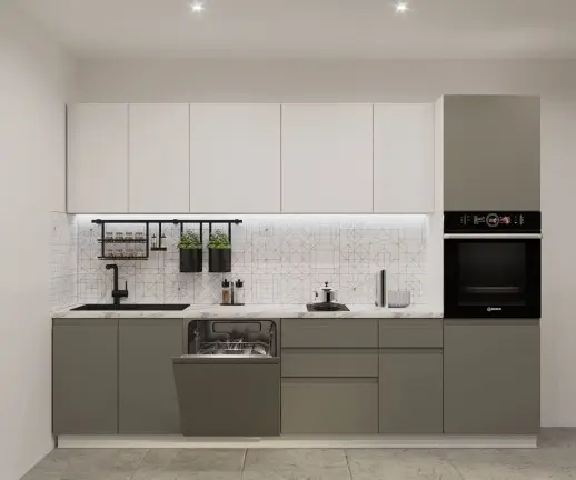 Кухонный гарнитур Лайн Тальк/Обсидиан / Мрамор белый 3000мм