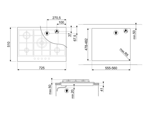 Газовая варочная панель Smeg PX375MB
