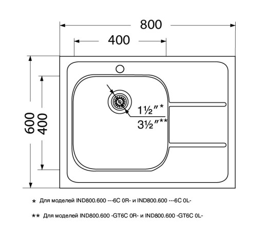 Кухонная мойка Ukinox IND800.600 -GT6C 0LS без выпуска