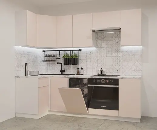 Кухонный гарнитур Лайн Фарфор / Мрамор белый 2450*1000мм