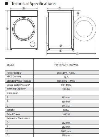 Стиральная машина с паром Toshiba TW-T37BZP115MWRU(WT)