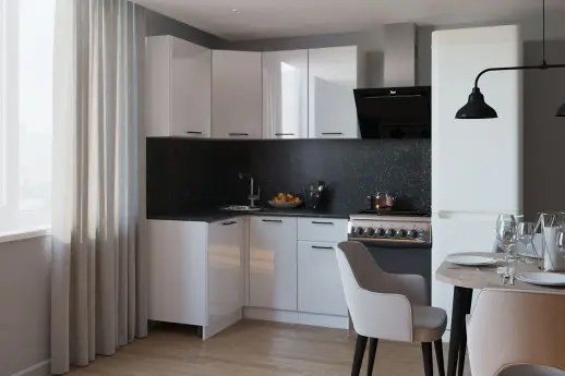 Кухонный гарнитур "Альфа Глянец" Белый глянец/Бриллиант черный 1200*1400мм