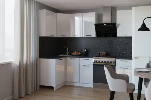 Кухонный гарнитур "Альфа Глянец" Белый глянец/Бриллиант черный 1200*1800мм