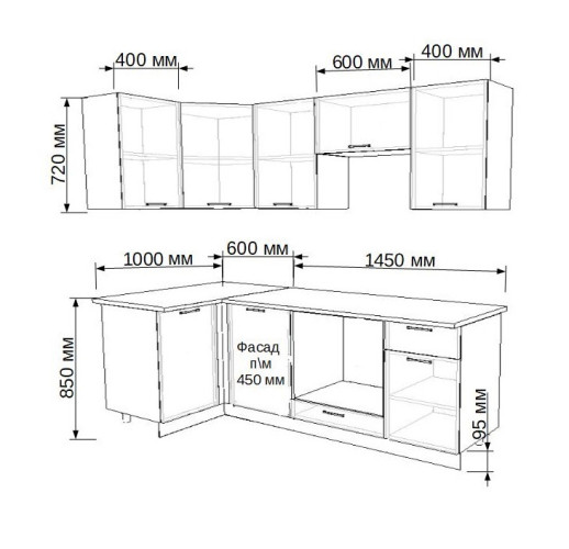 Кухня МДФ Акация Европейская 1000*2050мм