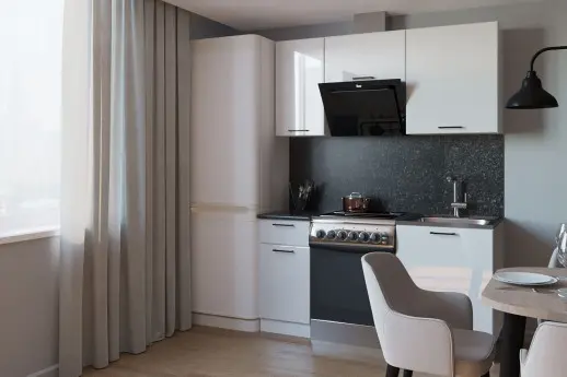 Кухонный гарнитур "Альфа Глянец" Белый глянец/Бриллиант черный 1600мм