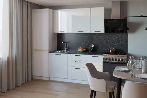 Кухонный гарнитур "Альфа Глянец" Белый глянец/Бриллиант черный 1600мм