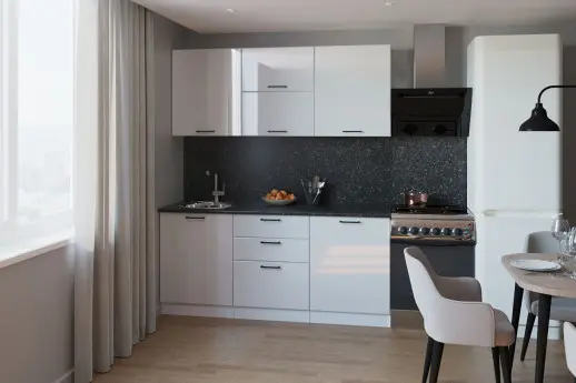 Кухонный гарнитур "Альфа Глянец" Белый глянец/Бриллиант черный 1800мм