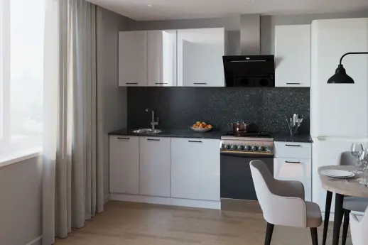 Кухонный гарнитур "Альфа Глянец" Белый глянец/Бриллиант черный 2400мм