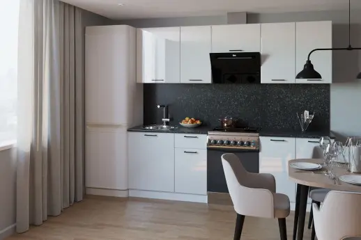 Кухонный гарнитур "Альфа Глянец" Белый глянец/Бриллиант черный 2400мм