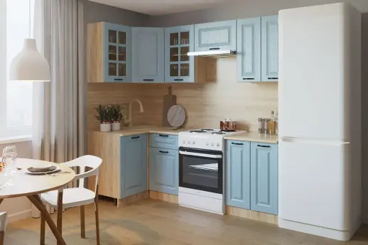 Кухонный гарнитур "Альфа РоялВуд" РоялВуд голубой/Дуб сонома светлый 1000*2200мм