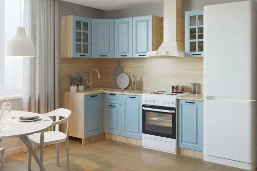 Кухонный гарнитур "Альфа РоялВуд" РоялВуд голубой/Дуб сонома светлый 1000*2200мм