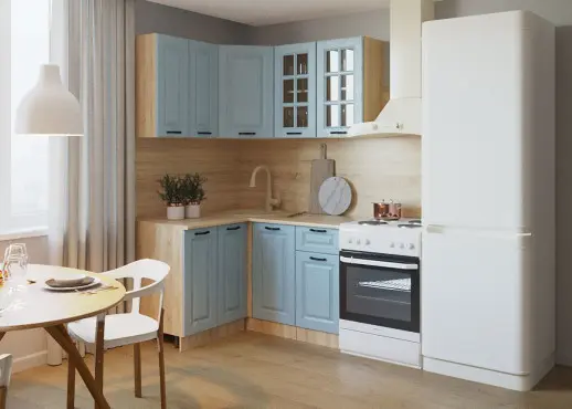 Кухонный гарнитур "Альфа РоялВуд" РоялВуд голубой/Дуб сонома светлый 1200*1400мм