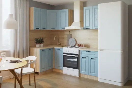 Кухонный гарнитур "Альфа РоялВуд" РоялВуд голубой/Дуб сонома светлый 1200*2200мм