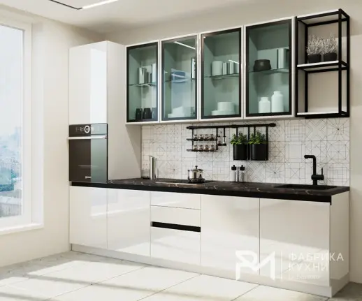 Кухня Белый глянец Лофт витрина профиль Gola 3000