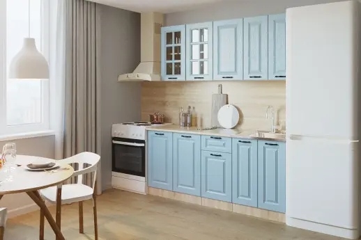 Кухонный гарнитур "Альфа РоялВуд" РоялВуд голубой/Дуб сонома светлый 1800мм