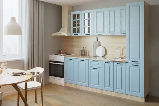 Кухонный гарнитур "Альфа РоялВуд" РоялВуд голубой/Дуб сонома светлый 2200мм