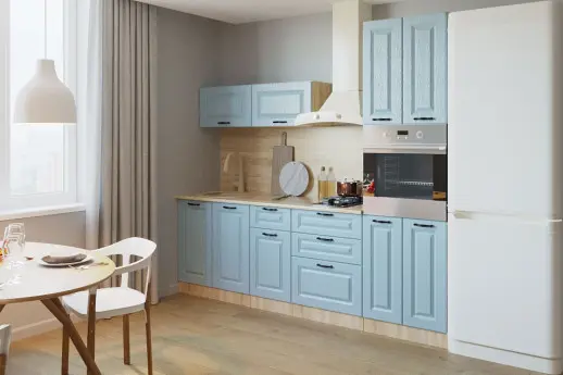 Кухонный гарнитур "Альфа РоялВуд" РоялВуд голубой/Дуб сонома светлый 2400мм