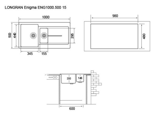 Кухонная мойка Longran ENIGMA ENG1000.500 15