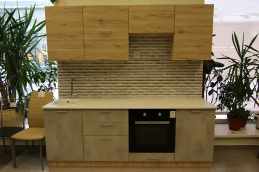 Кухонный гарнитур "Альфа ЛОФТ" Рустик натур + Бетон светлый/Сахара 2200мм