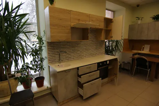 Кухонный гарнитур "Альфа ЛОФТ" Рустик натур + Бетон светлый/Сахара 2200мм