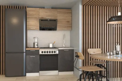 Кухонный гарнитур "Альфа ЛОФТ" Рустик натур + Бетон темный/Дуб бунратти 1500мм