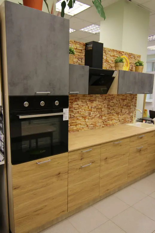 Кухонный гарнитур "Альфа ЛОФТ" Рустик соломенный + Бетон темный/Дуб бунратти 2700мм